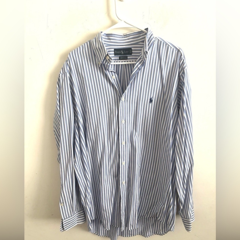 Ralph Lauren Dress Shirt Men’s Sz 16 button down striped Yarmouth Cotton Office